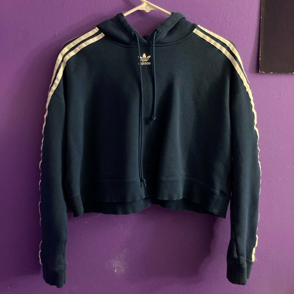 Adidas dark blue crop style hoodie size Small EUC v comfy